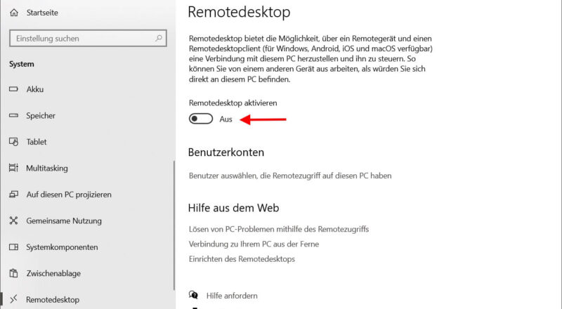 remotedesktopverbindung aktivieren Remotedesktopverbindung in Windows 10 aktivieren