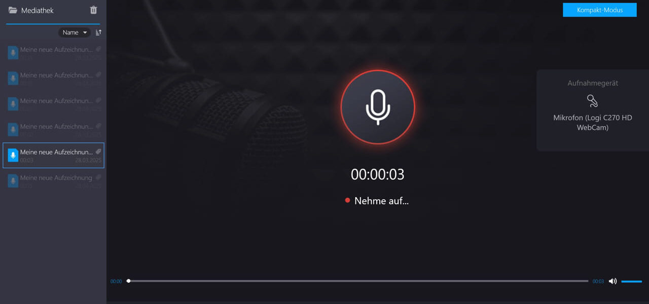 Screenshot Ashampoo Audio Recorder Free bei laufender Aufnahme