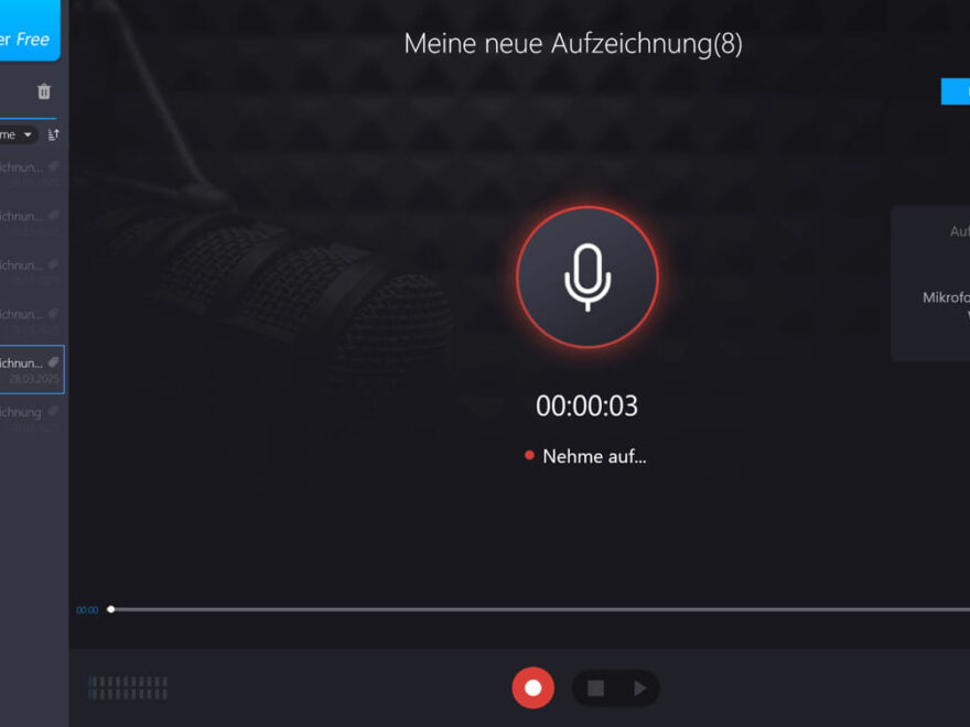 Screenshot Ashampoo Audio Recorder Free bei laufender Aufnahme