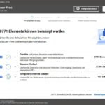 CCleaner Startseite mit Health Check, Anzeige bereinigbarer Elemente und Optionen für Cookies, Browser-Verlauf und temporäre Dateien
