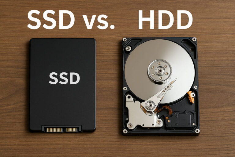 Vergleich zwischen SSD und HDD: moderner Flash-Speicher neben klassischer Magnetfestplatte