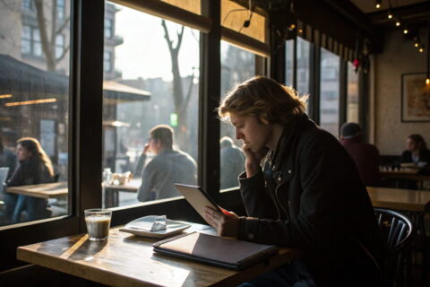 Tablet oder Notebook unterwegs im Vergleich auf einem Cafétisch