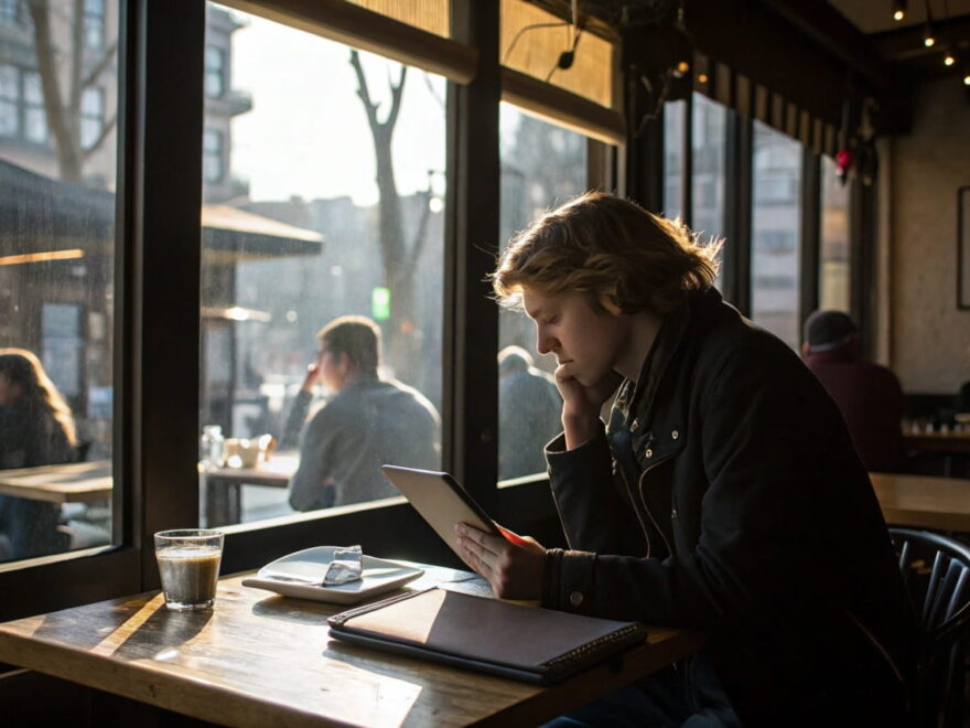 Tablet oder Notebook unterwegs im Vergleich auf einem Cafétisch
