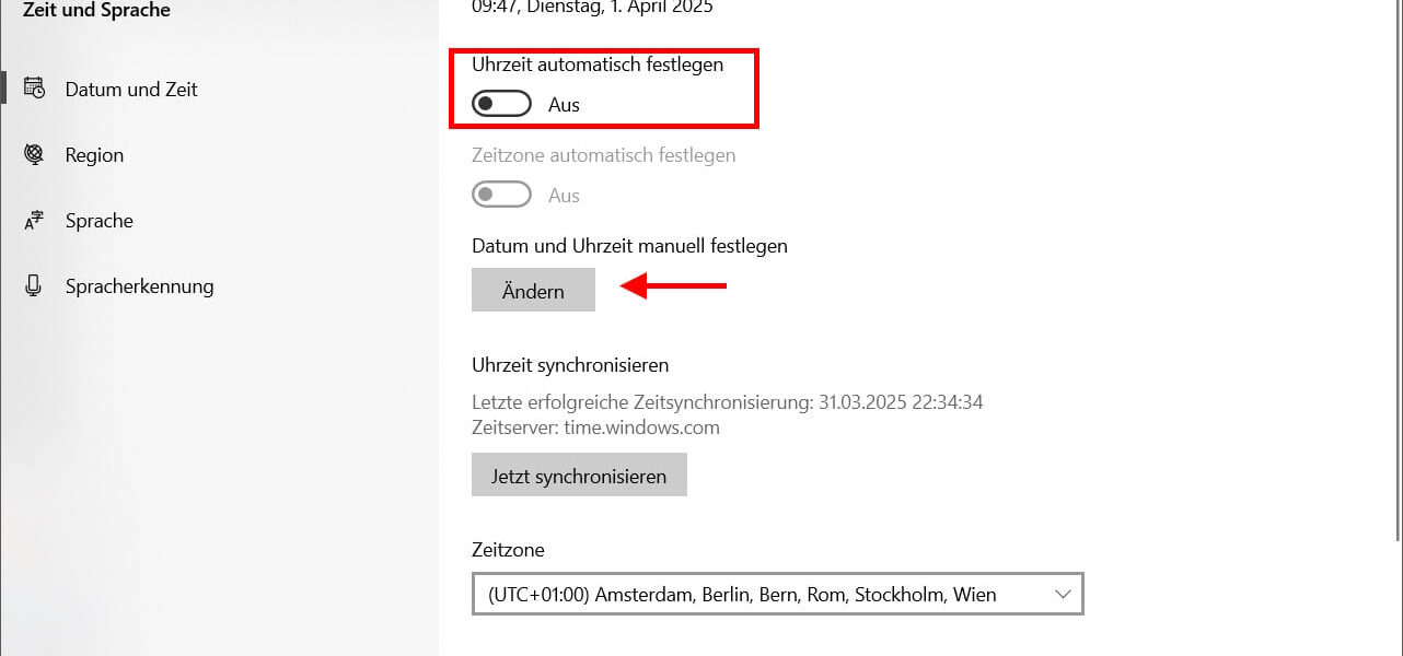 Windows Systemzeit einstellen über die Einstellungen – Uhrzeit manuell festlegen