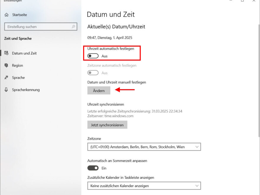 Windows Systemzeit einstellen über die Einstellungen – Uhrzeit manuell festlegen