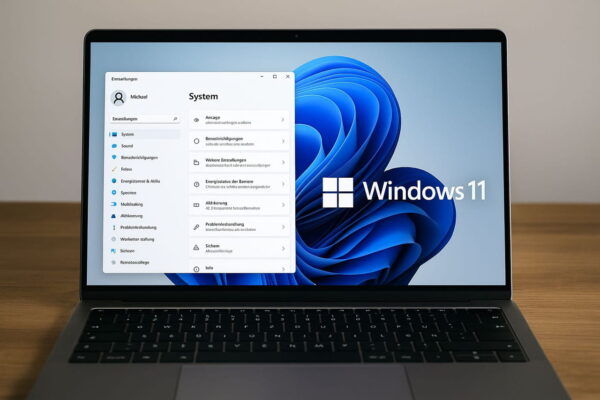 Windows 11 Pro: Die richtige Version für Profis und Power-User Windows 11 Pro auf Laptop mit Einstellungen geöffnet – für Nutzer mit erweiterten Anforderungen und beruflichem Einsatz