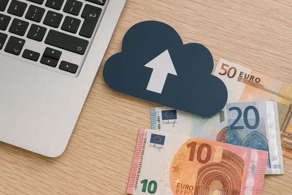 Kostenlose vs. kostenpflichtige Backup-Programme im Vergleich Vergleich von Backup-Programmen – Symbolbild mit Cloud-Speicher und Euro-Geldscheinen