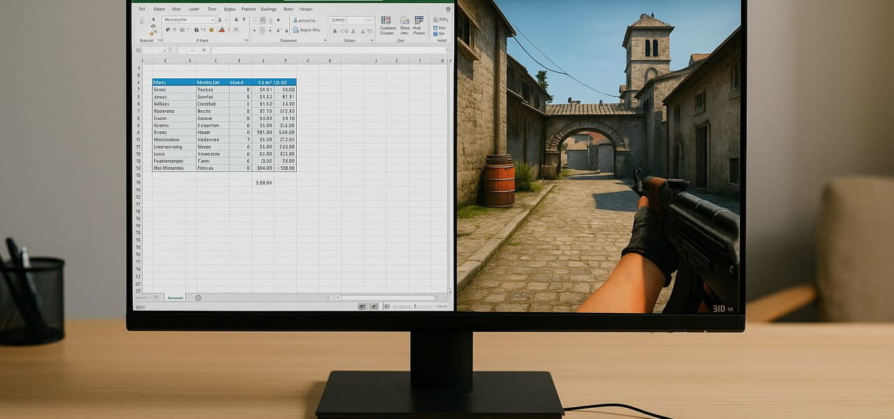 Monitor für Homeoffice und Gaming mit geteilter Bildschirmansicht