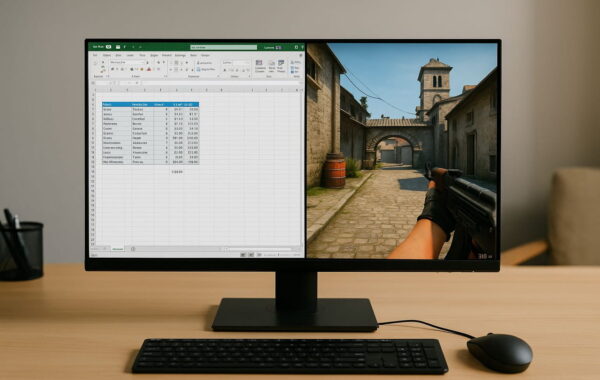 Monitor für Homeoffice und Gaming mit geteilter Bildschirmansicht