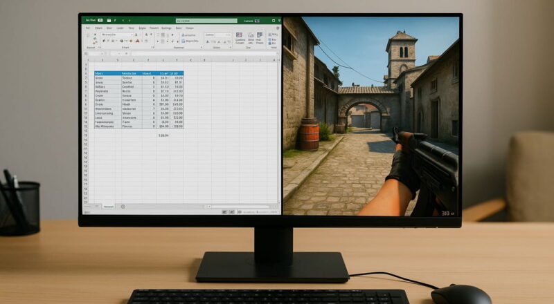 Monitor für Homeoffice und Gaming mit geteilter Bildschirmansicht