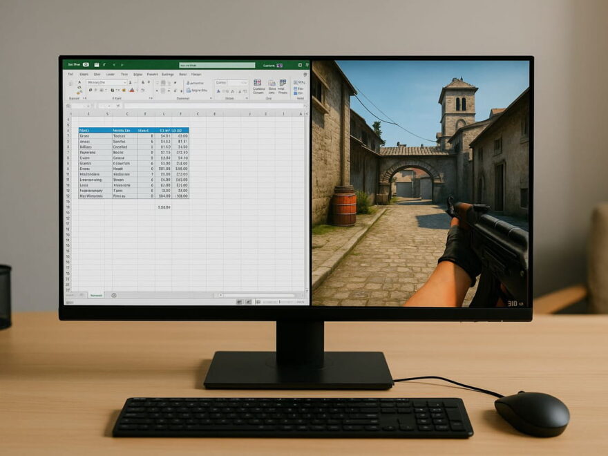 Monitor für Homeoffice und Gaming mit geteilter Bildschirmansicht