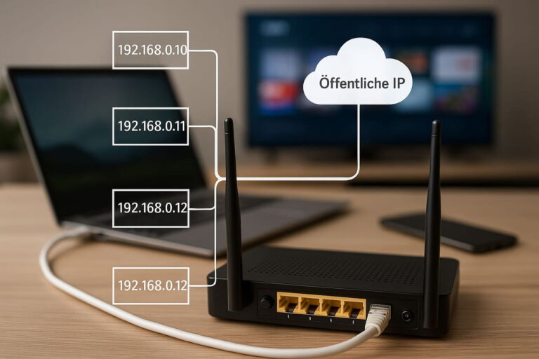 NAT einfach erklärt: Heimnetzwerk mit Router und Geräten als Beispiel für Network Address Translation