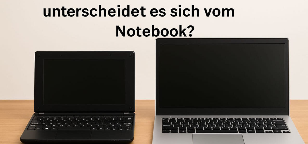 Netbook und Notebook im Größenvergleich auf Holztisch