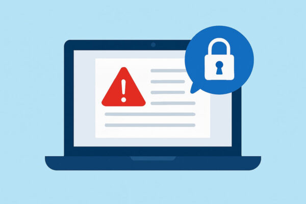 Datenschutz beim PDF vorlesen lassen – darauf achten Laptop mit Warnsymbol und Schloss – Datenschutz beim PDF vorlesen lassen