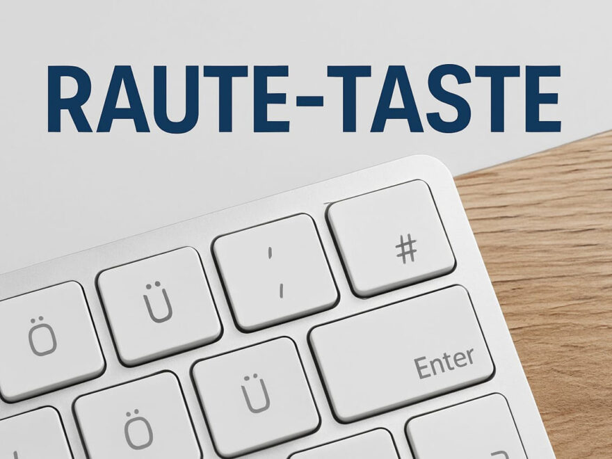 Tastatur mit Raute-Taste und großem Schriftzug „Raute-Taste“ auf hellem Hintergrund