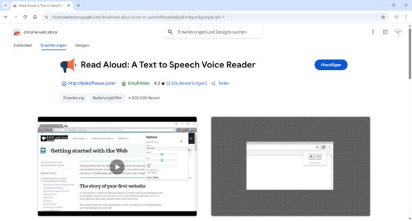PDF vorlesen lassen mit der Chrome-Erweiterung Read Aloud Read Aloud Erweiterung im Chrome Web Store zum PDF vorlesen lassen