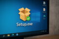 Windows-Desktop mit Setup.exe-Symbol und Installationssymbol