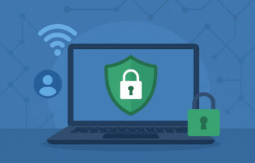 Sicher streamen: Laptop mit Schutzsymbol für sichere Verbindung