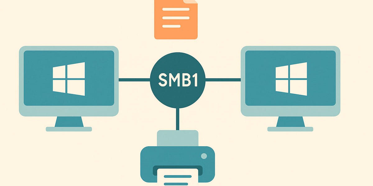 SMB1 Netzwerkprotokoll zwischen zwei Windows-PCs schematisch dargestellt