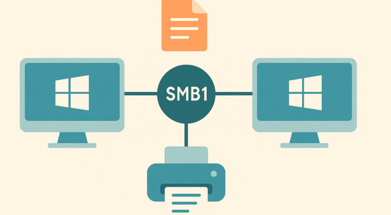 SMB1 Netzwerkprotokoll zwischen zwei Windows-PCs schematisch dargestellt