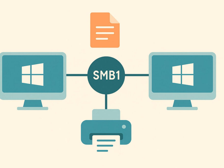SMB1 Netzwerkprotokoll zwischen zwei Windows-PCs schematisch dargestellt