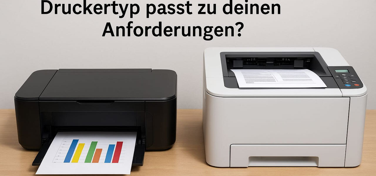 Tintenstrahldrucker und Laserdrucker im Vergleich auf einem Schreibtisch – welcher Druckertyp eignet sich für das Drucken zu Hause?