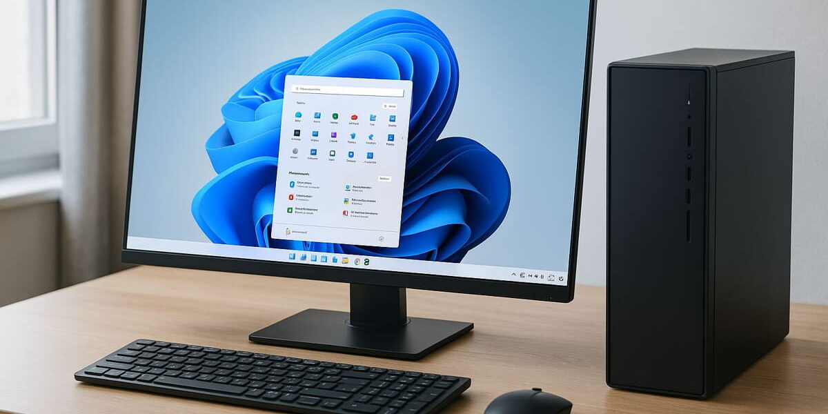Windows 11 PC mit modernem Desktop und stilvollem Setup