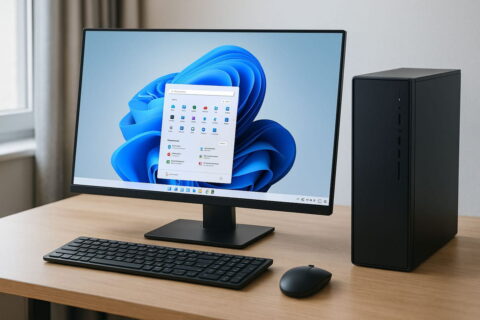 Windows 11 PC mit modernem Desktop und stilvollem Setup