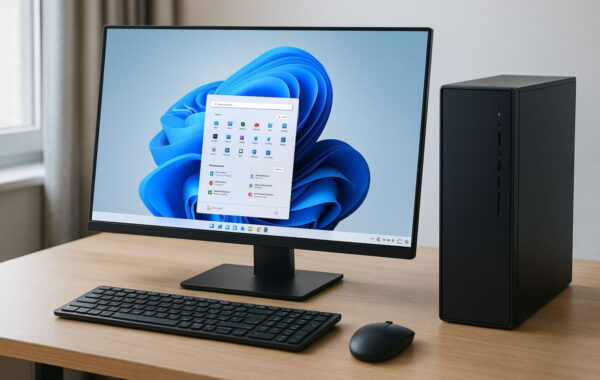 Windows 11 PC mit modernem Desktop und stilvollem Setup