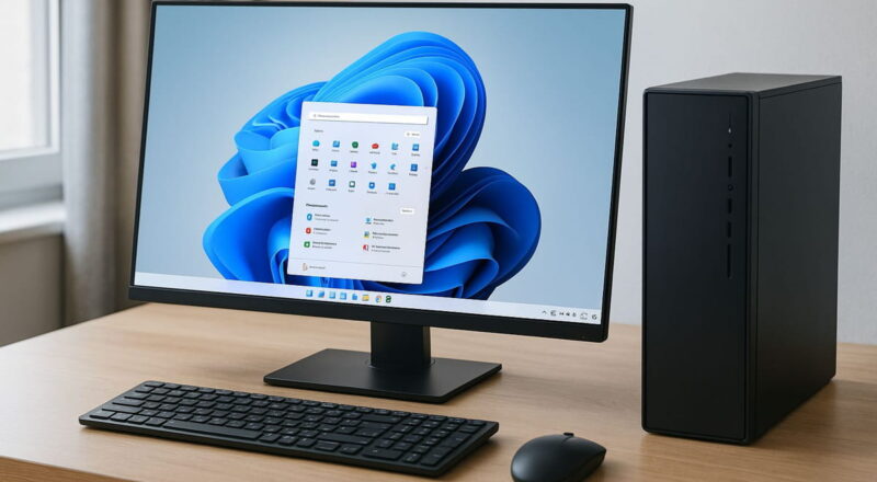 Windows 11 PC mit modernem Desktop und stilvollem Setup