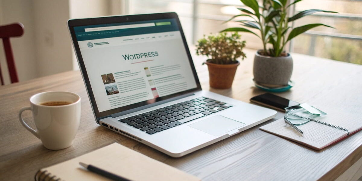 Arbeitsplatz mit Laptop und WordPress-Oberfläche – ideal zum Blog starten