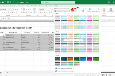 Excel-Tabellenformatvorlagen nutzen