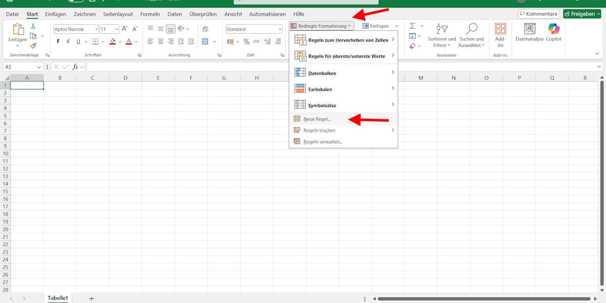 Bedingte Formatierung in Excel anwenden, um jede zweite Zeile farbig zu gestalten