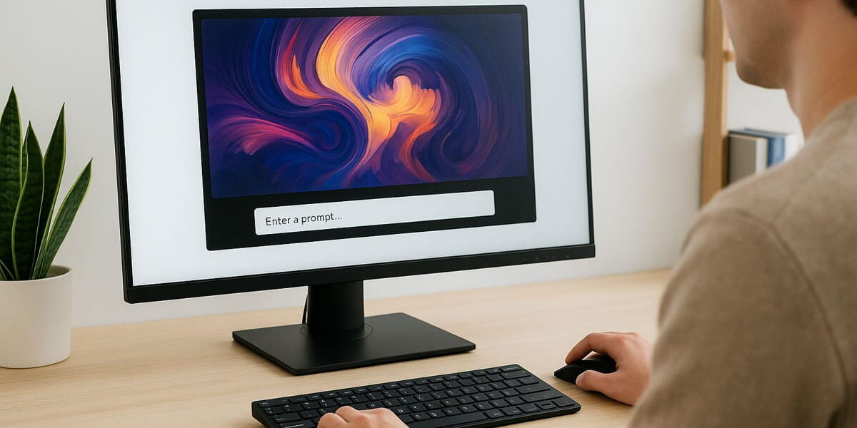 Benutzer testet verschiedene KI-Bildgeneratoren auf einem modernen Computer