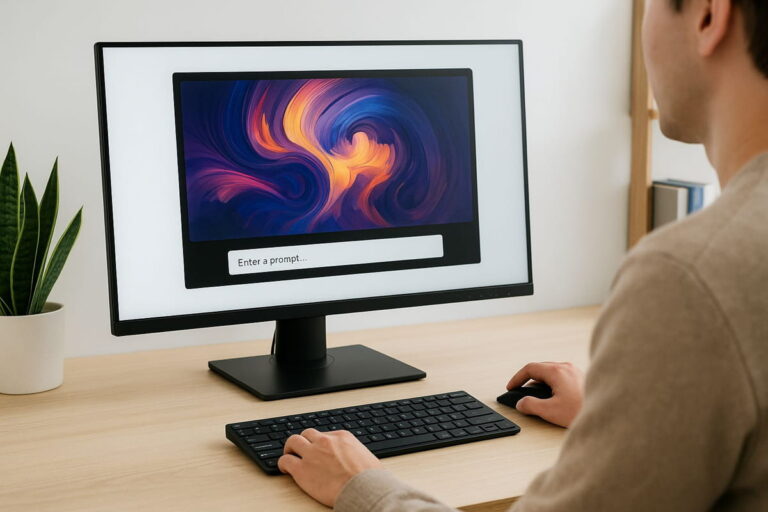 Benutzer testet verschiedene KI-Bildgeneratoren auf einem modernen Computer