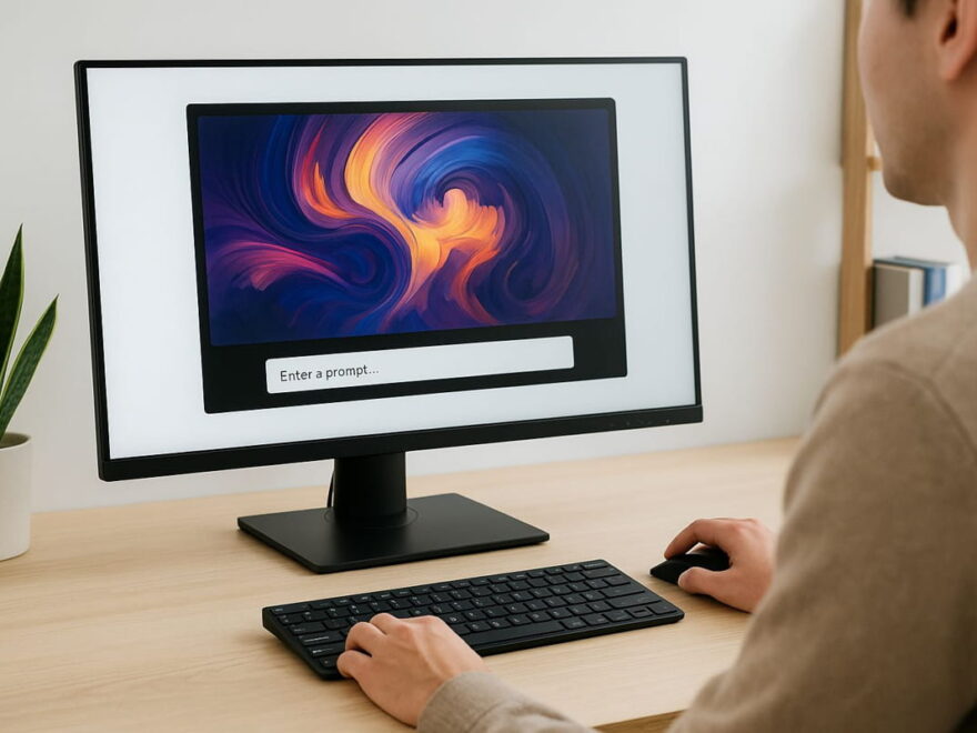 Benutzer testet verschiedene KI-Bildgeneratoren auf einem modernen Computer