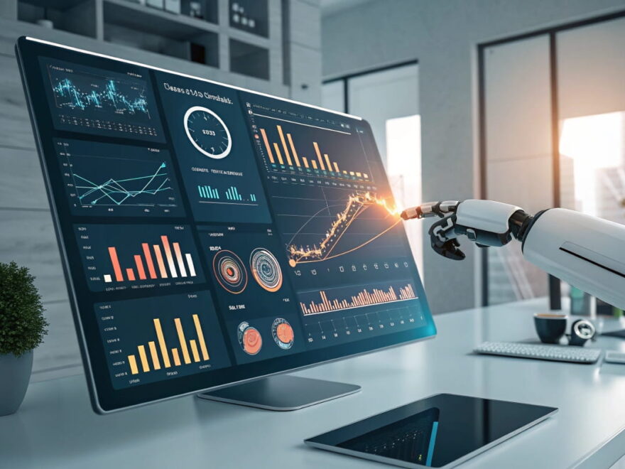 Künstliche Intelligenz analysiert SEO-Daten auf einem Bildschirm
