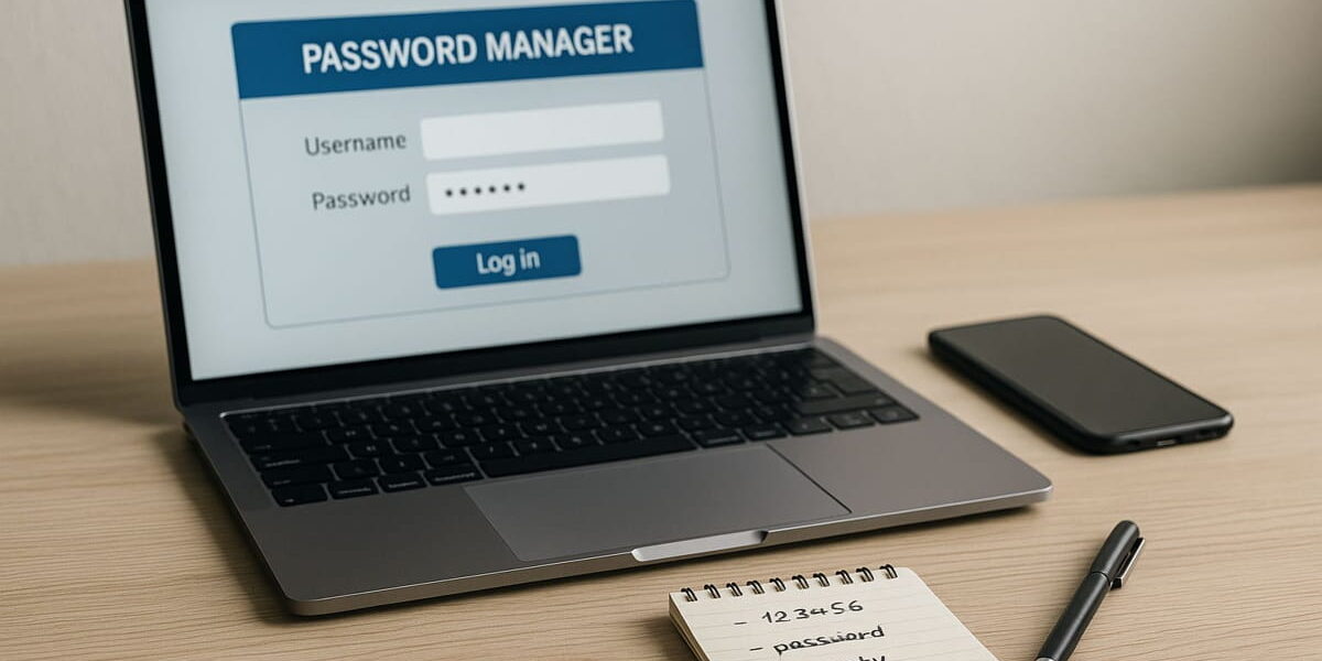 Passwort-Manager auf Laptop erklärt am Beispiel einer sicheren Login-Verwaltung