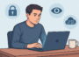 Privatsphäre im digitalen Zeitalter mit Laptop und Datensymbolen