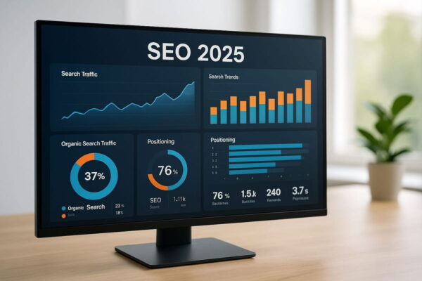 SEO 2025: Dashboard mit aktuellen Ranking-Faktoren und Performance-Daten