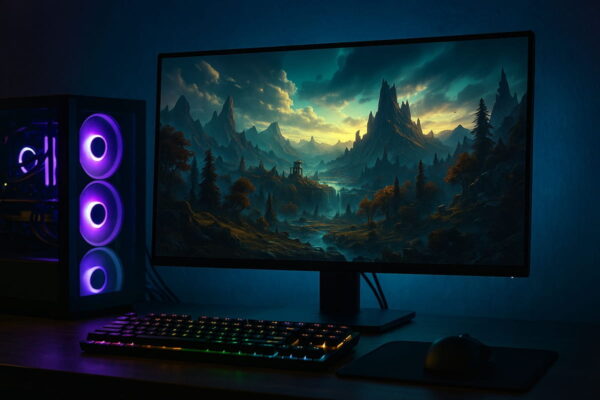 Gaming-Setup mit WQHD Monitor und detailreicher Grafik WQHD Monitor beim Gaming mit hoher Bildqualität