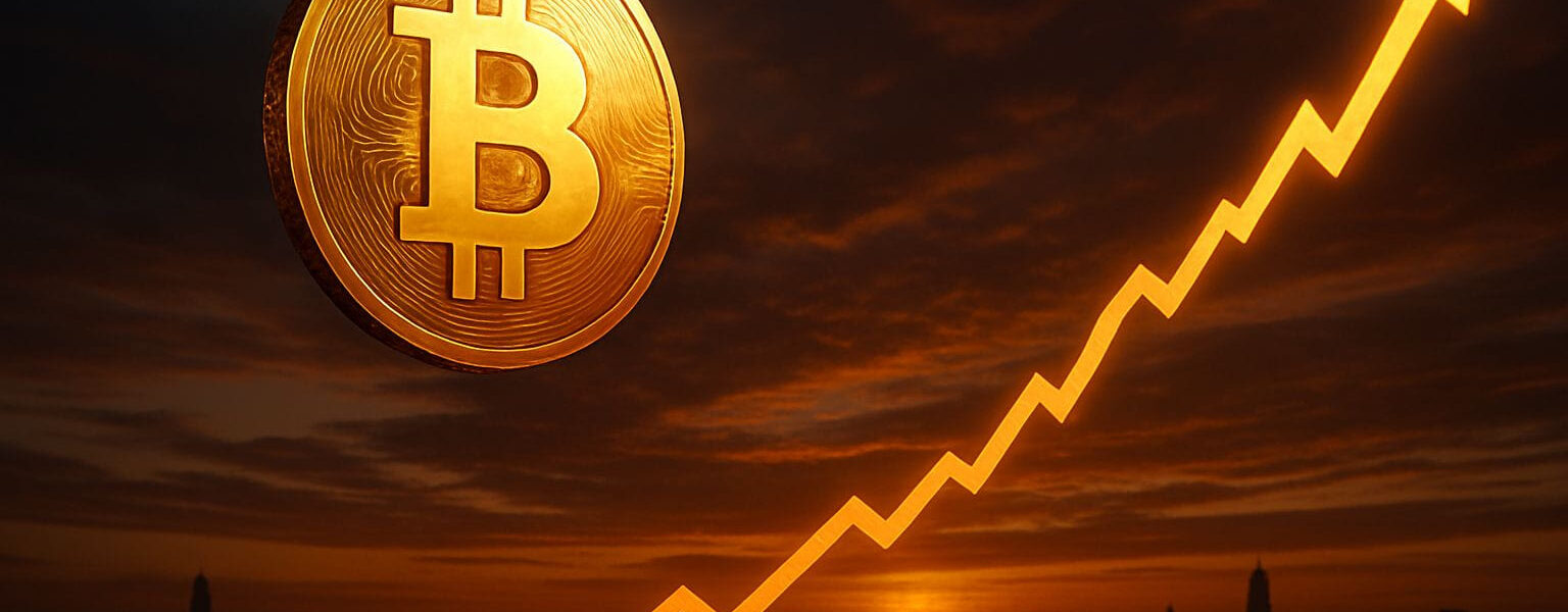 Bitcoin auf neuem Allzeithoch mit steigendem Kursverlauf im Hintergrund