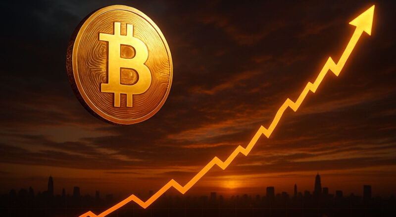 Bitcoin auf neuem Allzeithoch mit steigendem Kursverlauf im Hintergrund