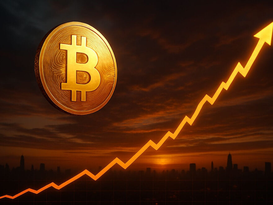Bitcoin auf neuem Allzeithoch mit steigendem Kursverlauf im Hintergrund