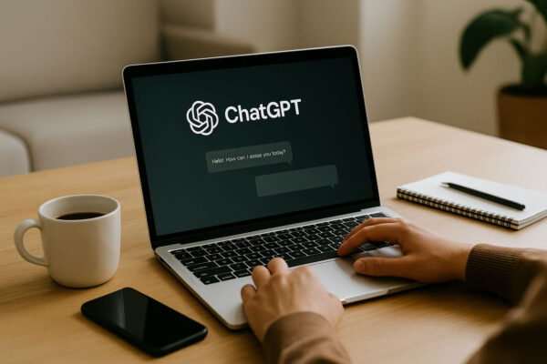 Alltagssituation mit ChatGPT am Laptop ChatGPT im Alltag am Laptop nutzen in typischer Alltagsszene