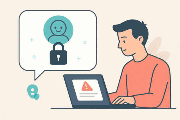 Sicherheit und Datenschutz bei der Nutzung von ChatGPT ChatGPT Datenschutzsymbol mit Schloss und Nutzer an einem Laptop