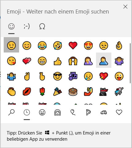Emoji- und Symbol-Panel für Sonderzeichen unter Windows geöffnet