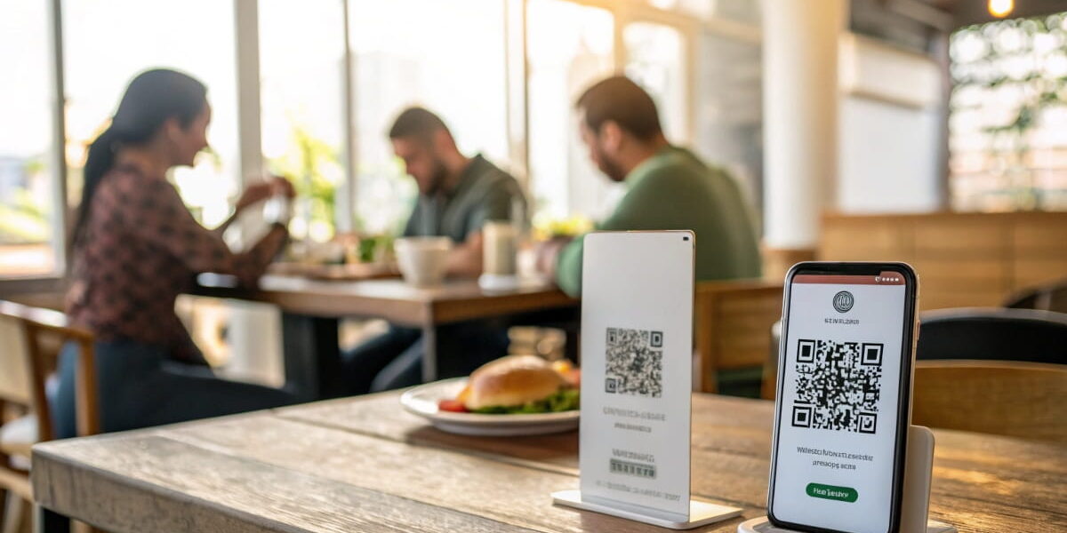 Risiken von QR-Codes im Alltag – Smartphone scannt QR-Code auf Restauranttisch
