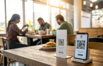 Risiken von QR-Codes im Alltag – Smartphone scannt QR-Code auf Restauranttisch