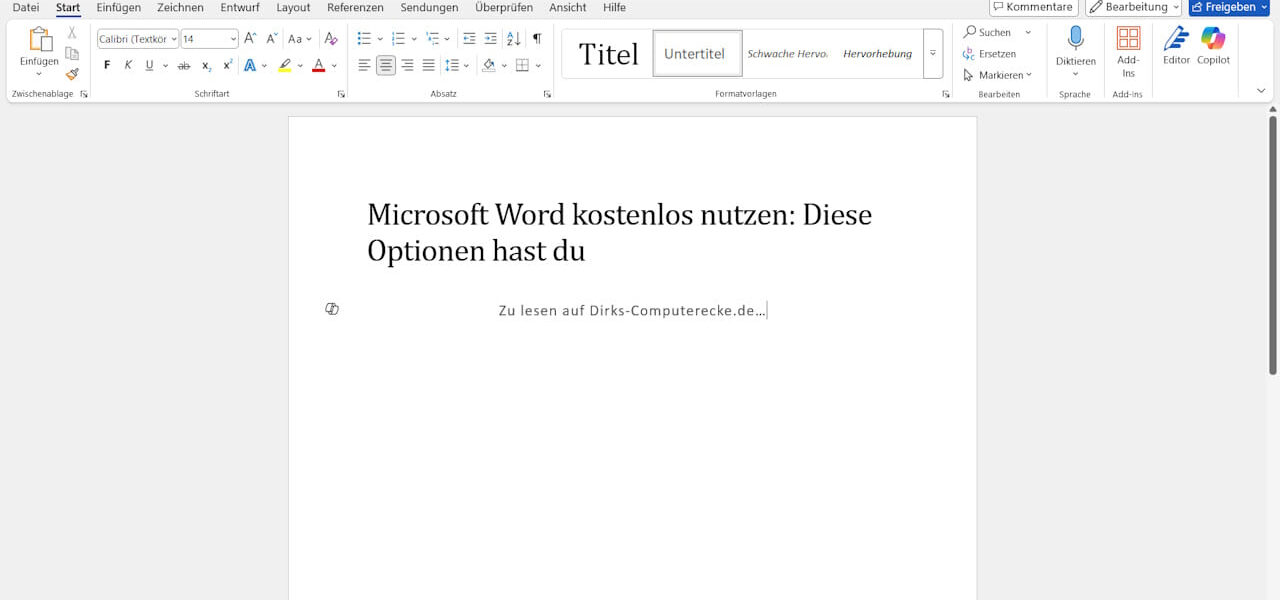 Microsoft Word kostenlos starten – Screenshot der Startansicht